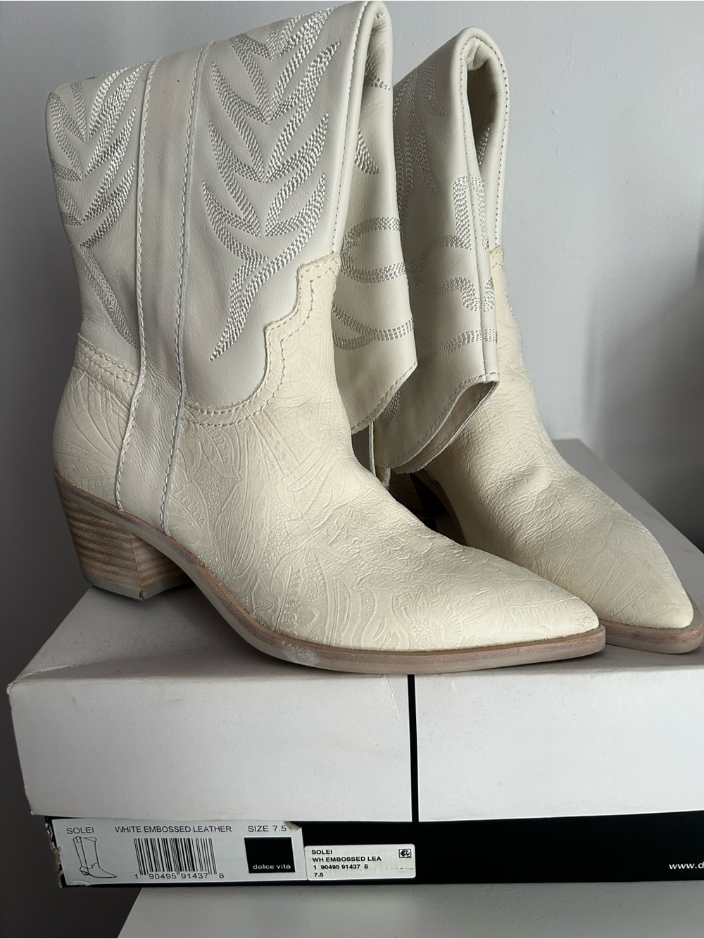 Dolce Vita White Over-the-Knee Embossed Leather Boots